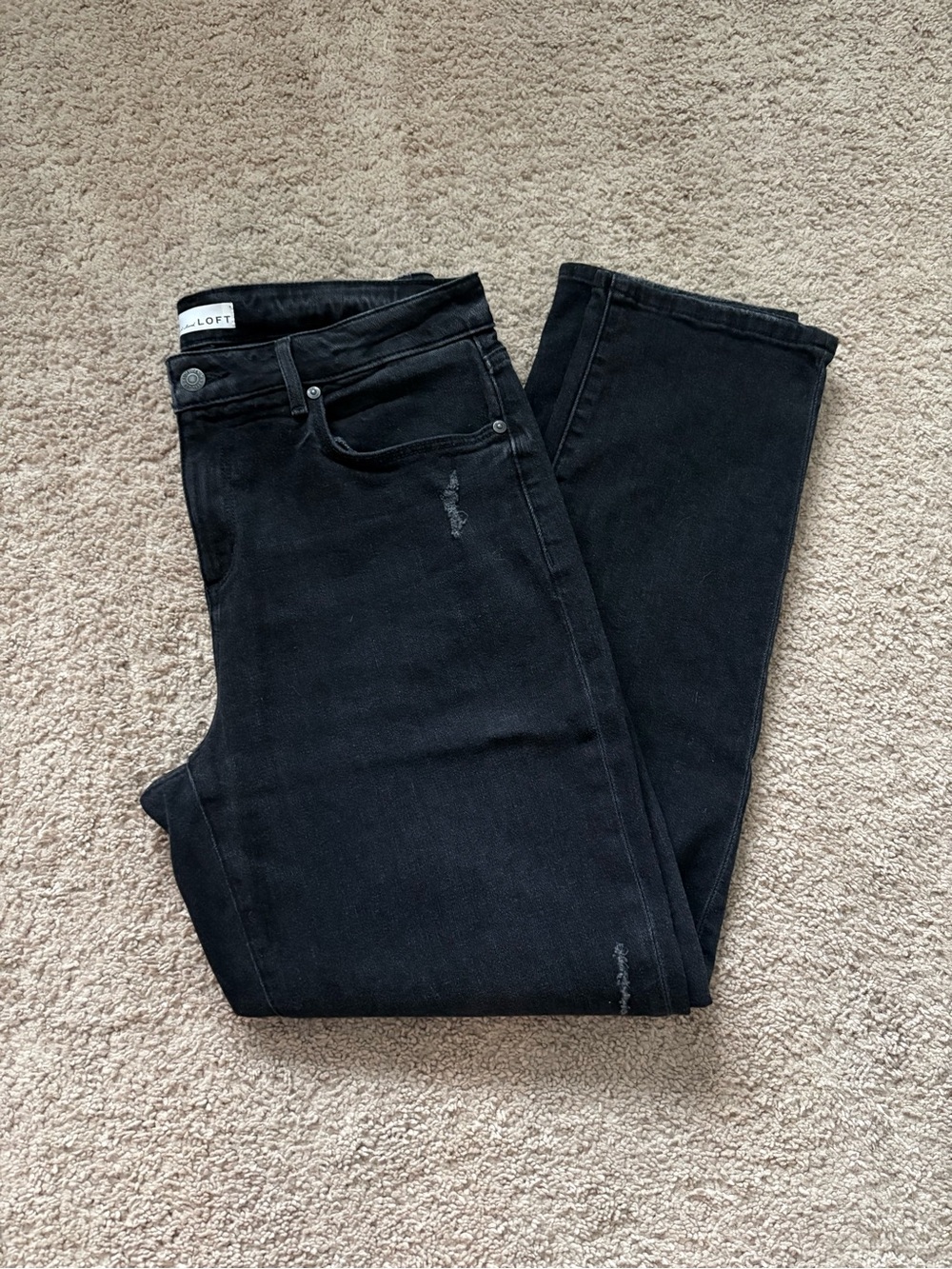 LOFT Black Straight-Leg Jeans with Subtle Distress